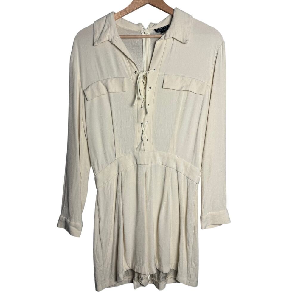 Topshop Ivory Lace-Up Long Sleeve Romper Women's Size 8